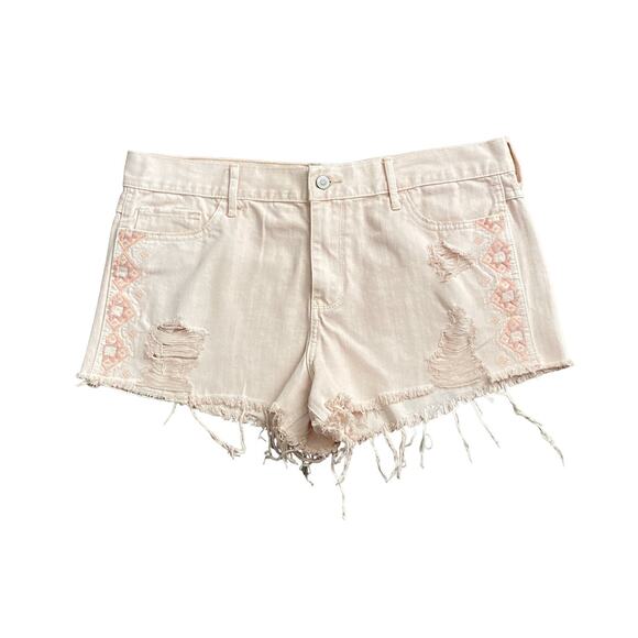 HOLLISTER Womens Size 15 Pink High Rise Ripped Denim Jean Cut Off Short Shorts - Picture 1 of 9